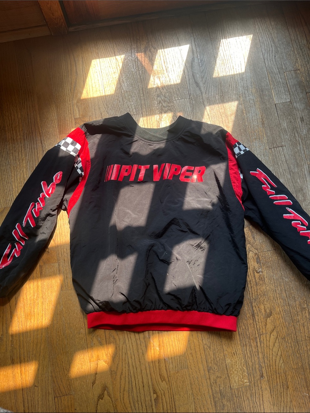 Pit Viper men Black windbreaker pullover with Red full turbo Racing Accents